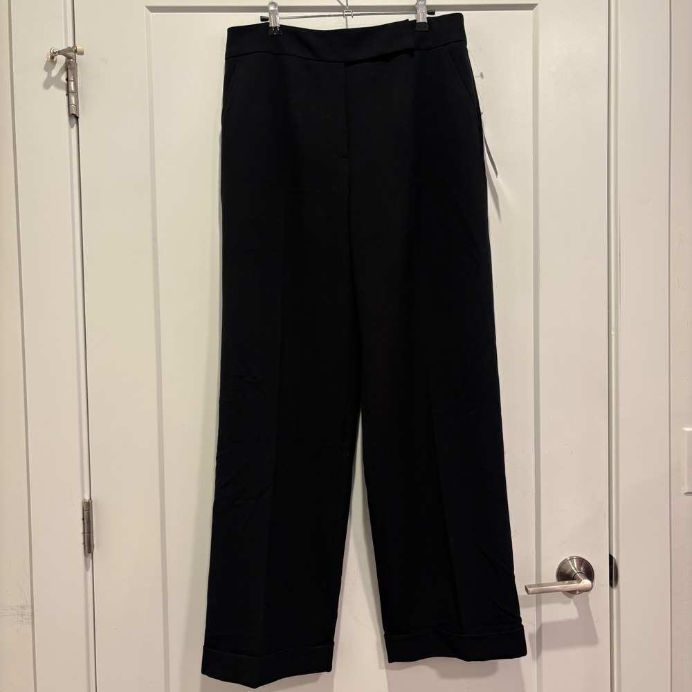 Kasper Deco Decadence Black Wide Leg Cuffed Dress Pants 12 NEW MDT300432